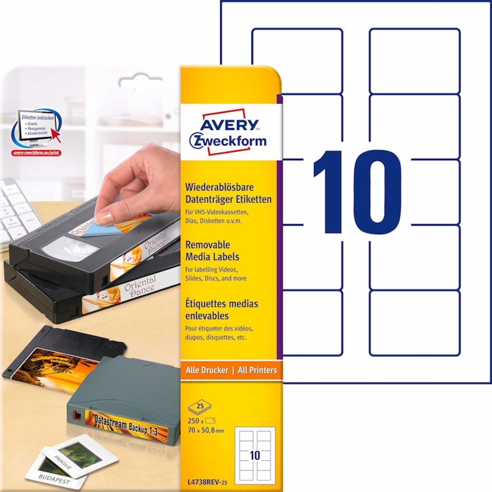 Etykiety na dyskietki; A4, 25 ark./op., 70 x 50,8 mm, białe, usuwalne