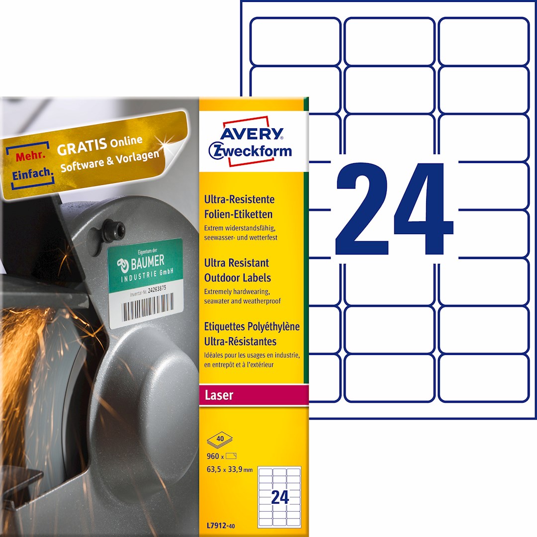 Etykiety polietylenowe ultra resistant, A4, 40 ark./op., 63,5x33,9mm