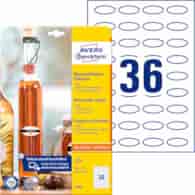 Etykiety na butelki, A4, 10 ark/op., 40 x 20, owalne, USUWALNE