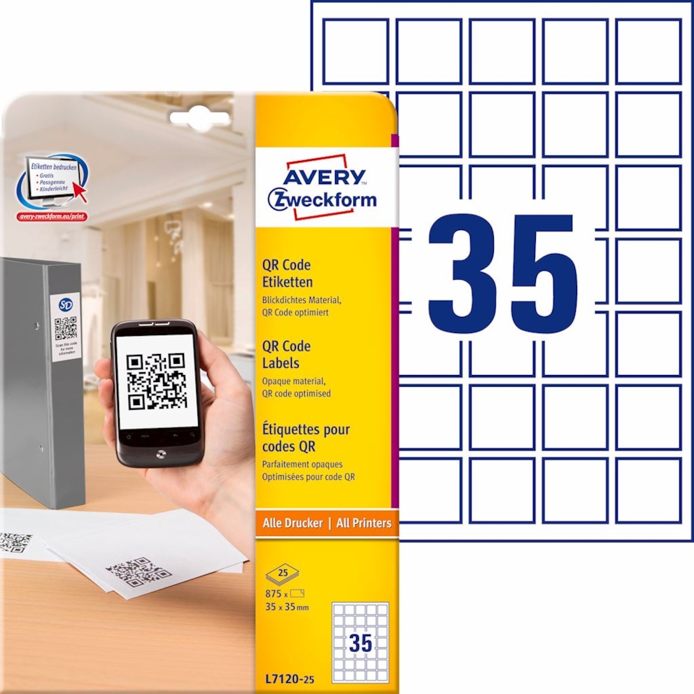 Etykiety do kodów QR; A4, 25 ark./op., 35 x 35 mm,białe