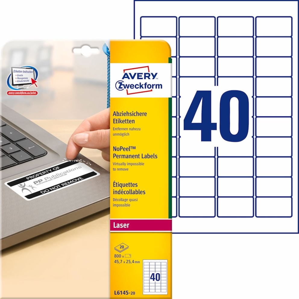 Etykiety NoPeel™; A4, 20 ark./op., 45,7 x 25,4 mm, białe