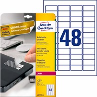 Etykiety zabezpieczające - plomby; A4, 20 ark./op., 45,7 x 21,2 mm, białe, poliestrowe