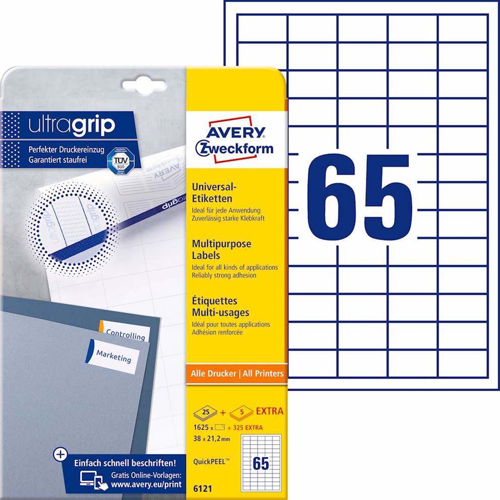 Trwałe etykiety uniwersalne; A4, 25 ark./op., 38 x 21,2 mm, białe