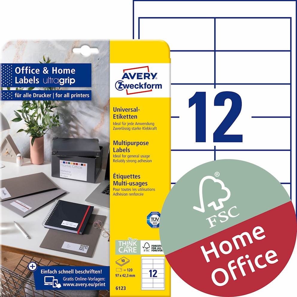 Etykiety uniwersalne, 97x42,3mm; A4; 10 ark./op.; białe