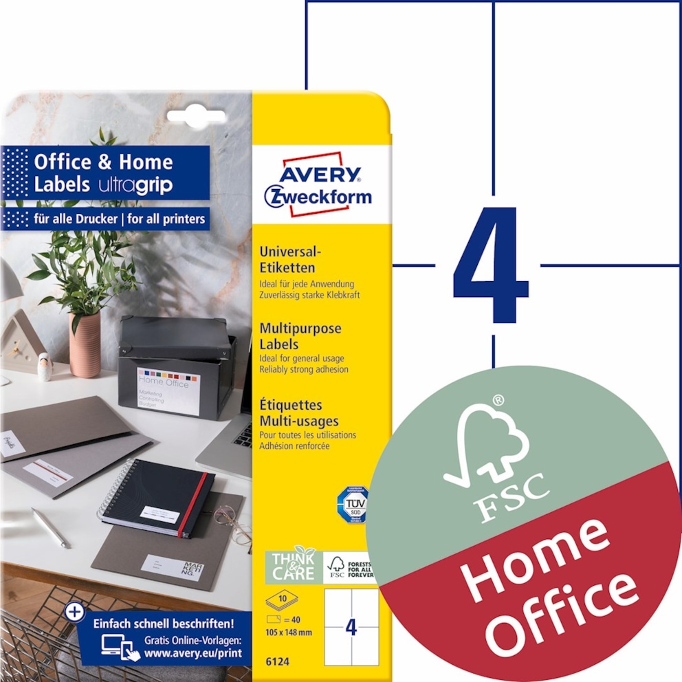 Etykiety uniwersalne, 105x148mm; A4; 10 ark./op.; białe