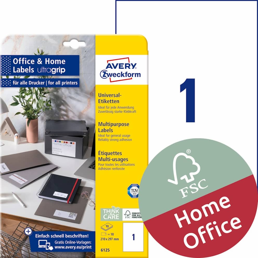 Etykiety uniwersalne, 210x297mm; A4; 10 ark./op.; białe