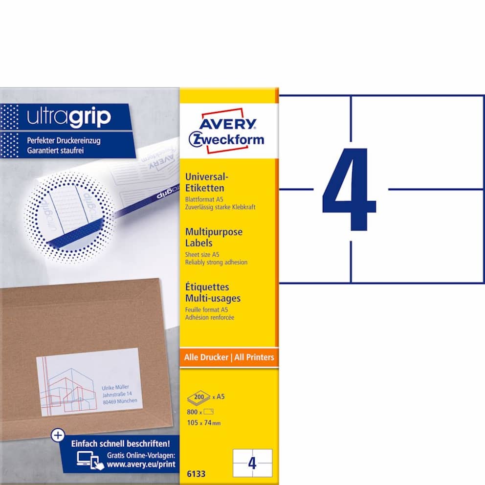 Etykiety uniwersalne, 105 x 74 mm, A5, białe