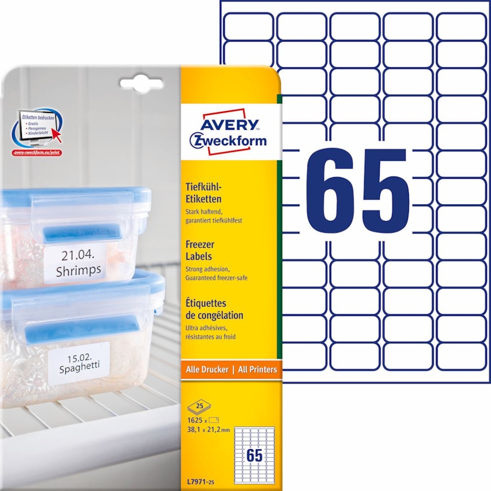 Etykiety na mrożonki; A4, 25 ark./op., 38,1 x 21,2 mm, białe