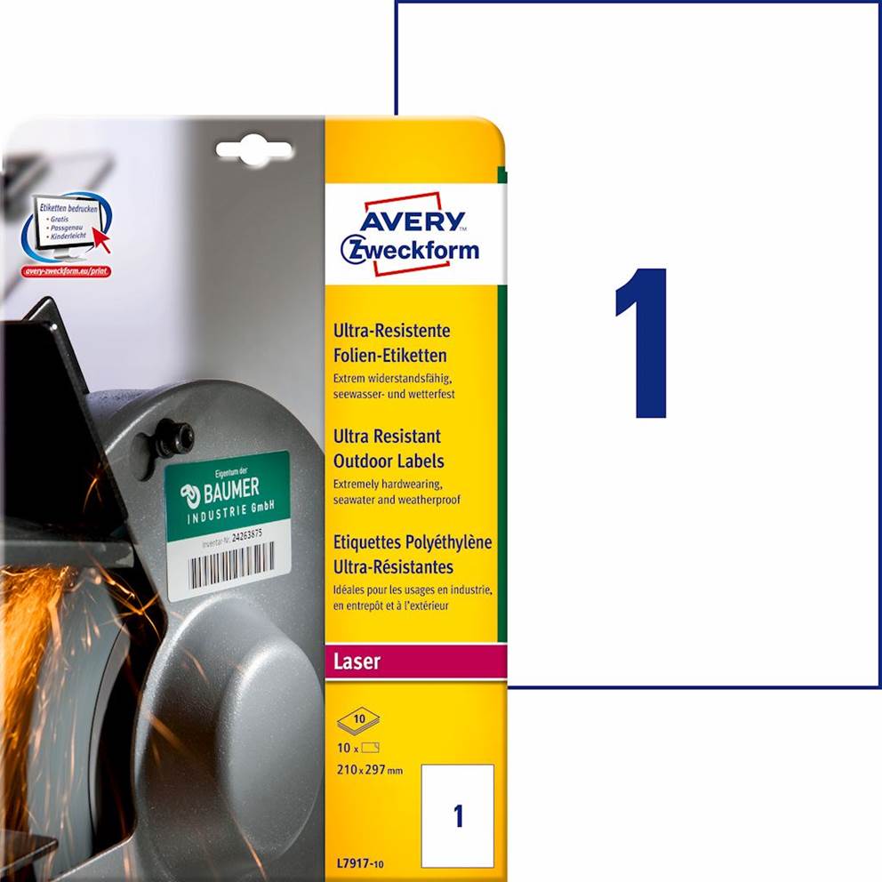 Etykiety polietylenowe ultra resistant, A4, 10 ark./op., 210x297mm