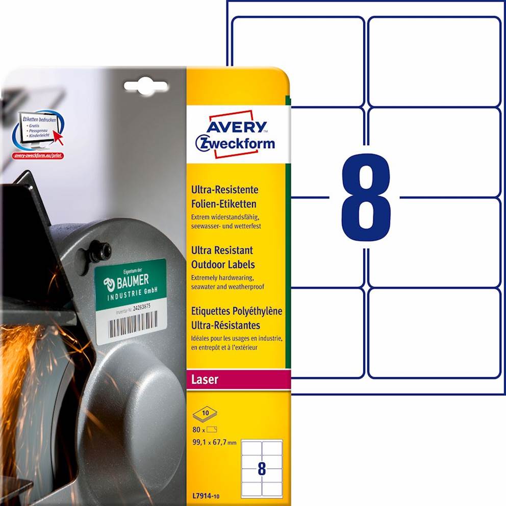 Etykiety polietylenowe ultra resistant, A4, 10 ark./op., 99,1x67,7mm