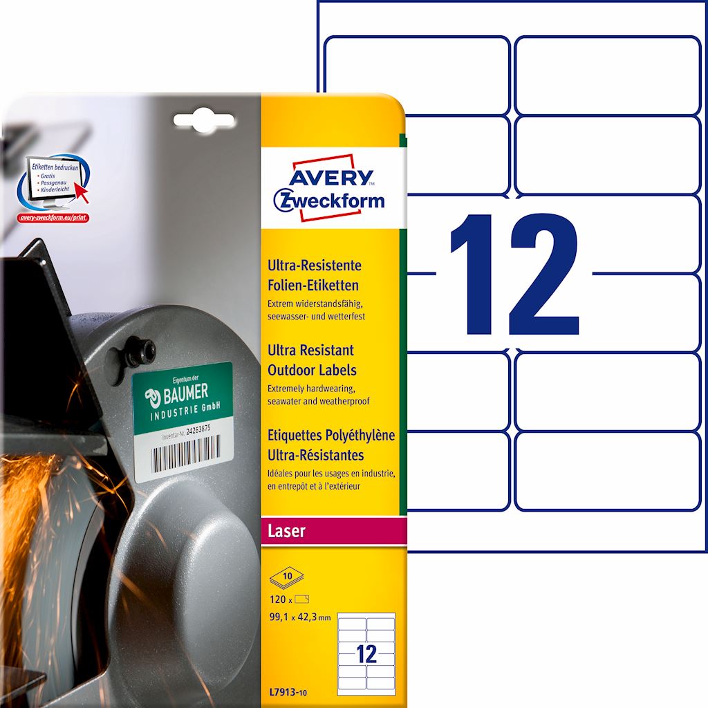 Etykiety polietylenowe ultra resistant, A4, 10 ark./op., 99,1x42,3mm