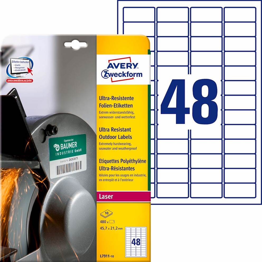 Etykiety polietylenowe ultra resistant, A4, 10 ark./op., 45,7x21,2mm