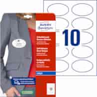 Samoprzylepne identyfikatory A4, 20 ark, owalne 85 x 50 mm, białe, folia, USUWALNE