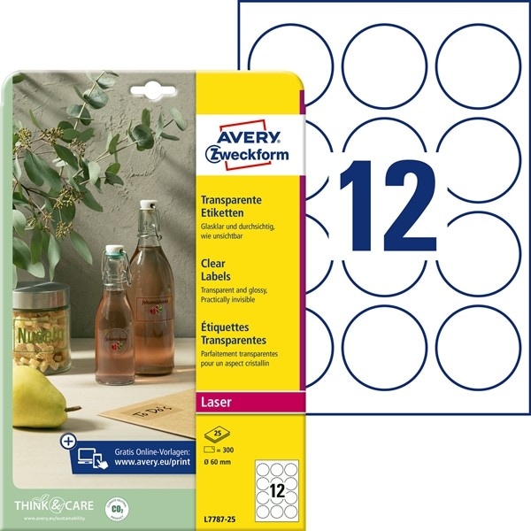 Etykiety przezroczyste Crystal Clear; A4, 25 ark./op., O60 mm