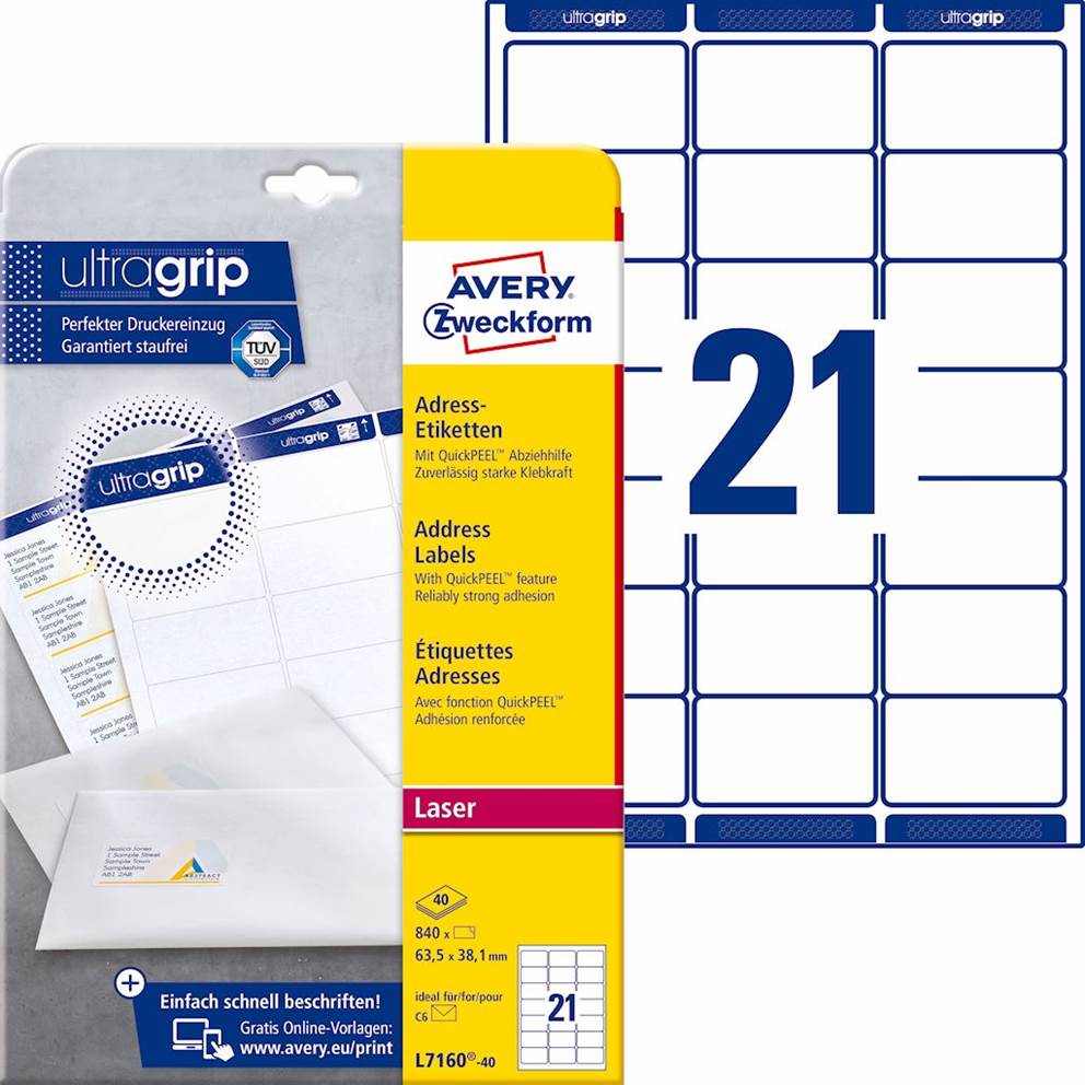 Etykiety adresowe białe; A4, 40 ark./op., 63,5 x 38,1 mm, białe