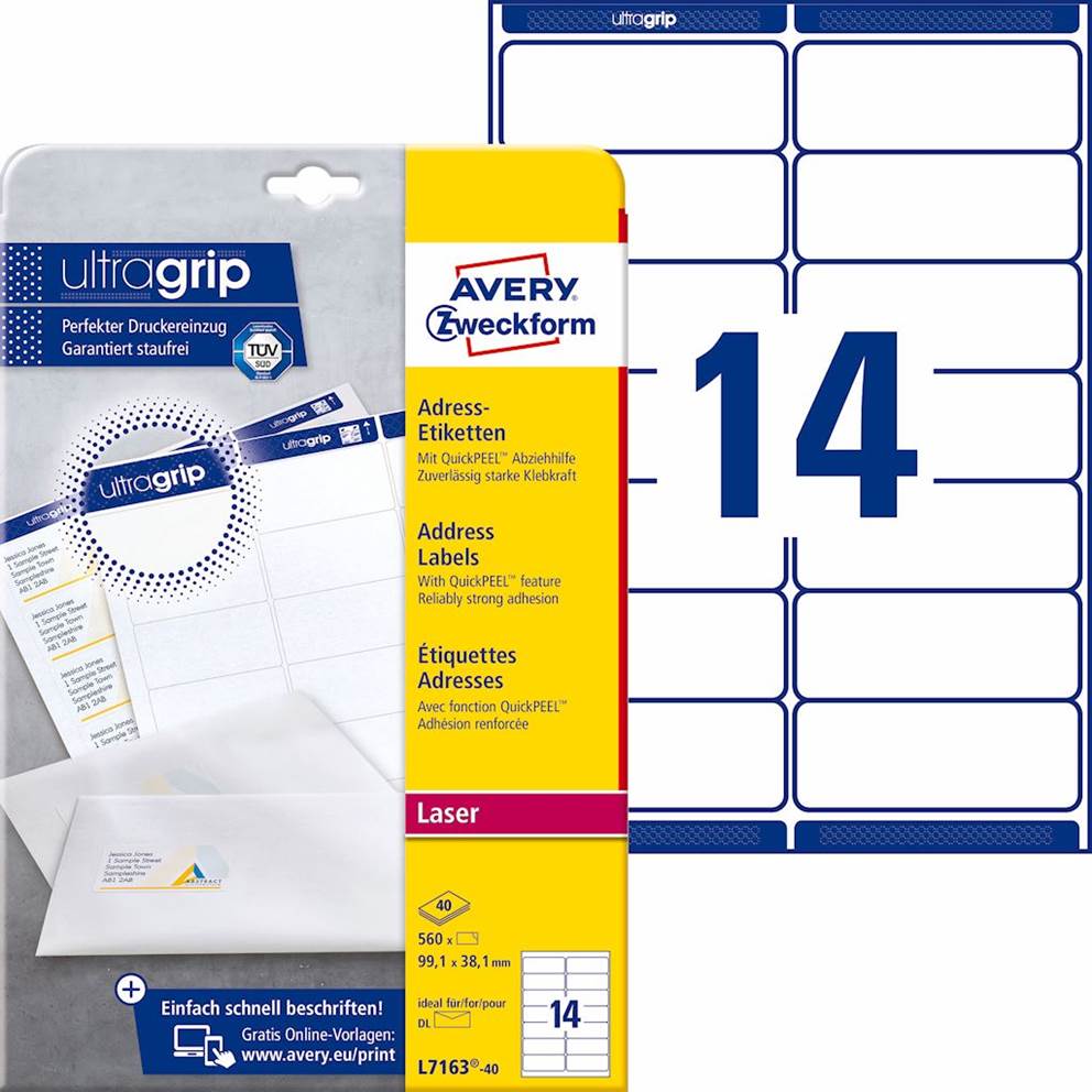 Etykiety adresowe białe; A4, 40 ark./op., 99,1 x 38,1 mm, białe