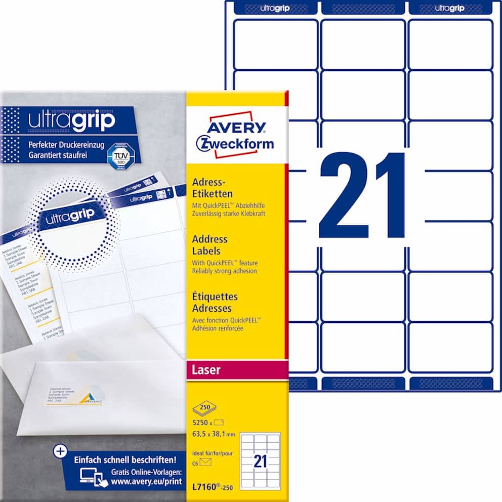 Etykiety adresowe białe; A4, 250 ark./op., 63,5 x 38,1 mm, białe