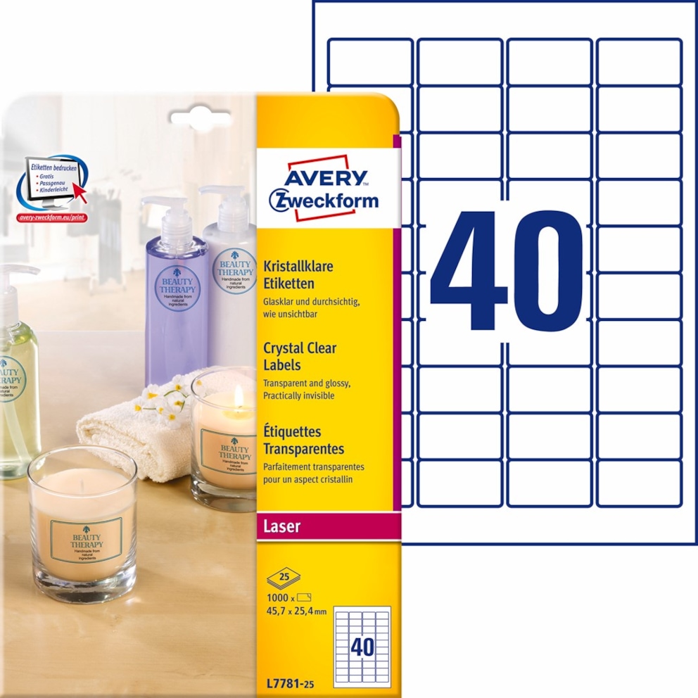Etykiety przezroczyste Crystal Clear; A4, 25 ark./op., 45,7 x 25,4 mm, przezroczyste