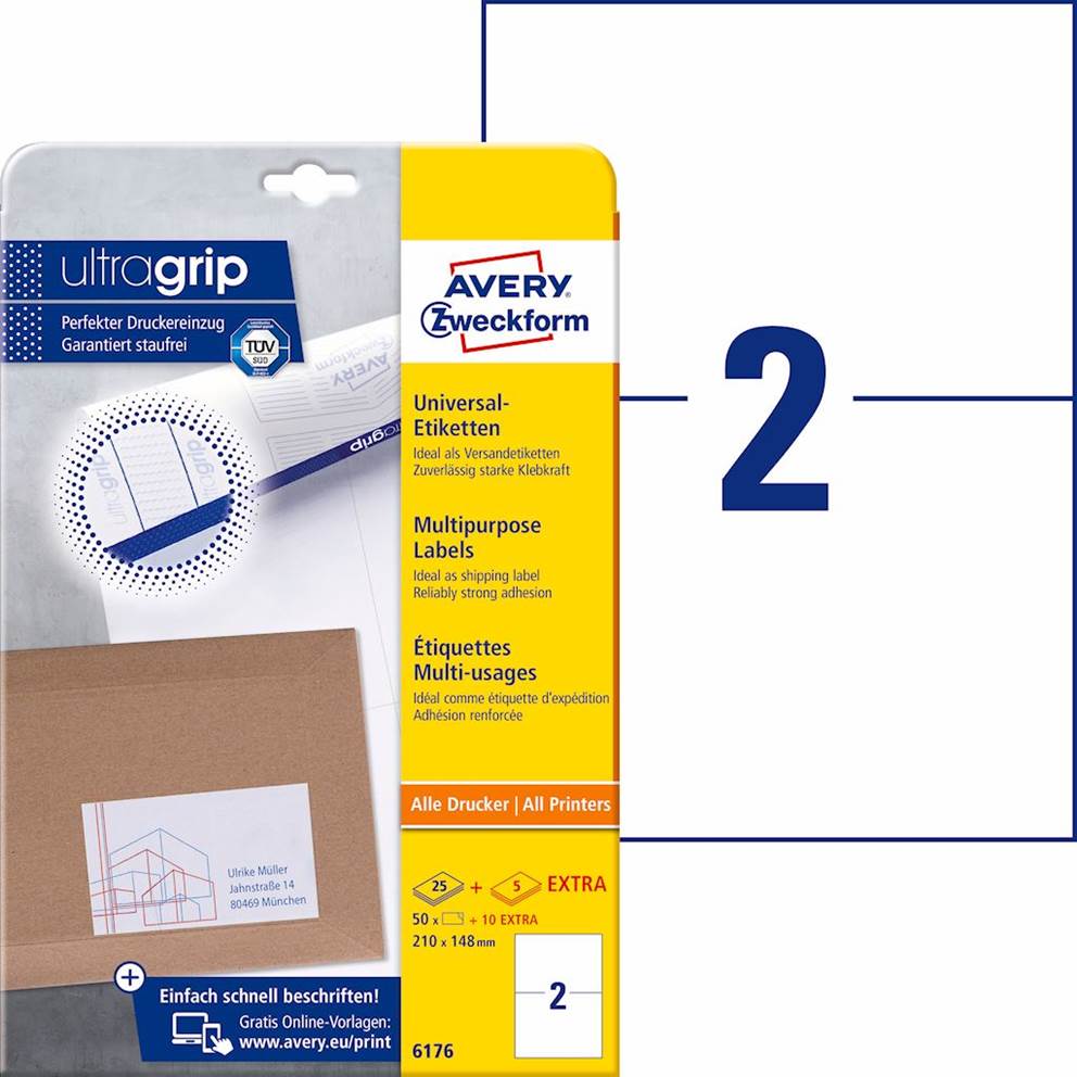 Trwałe etykiety uniwersalne; A4, 25 ark./op., 210 x 148 mm, białe