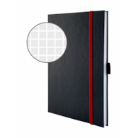 Notatnik Notizio; oprawa twarda;  kratka; 80 kartek; elastyczna gumka,  uchwyt
na długopis,  kieszeń, tasiemka do zaznaczania