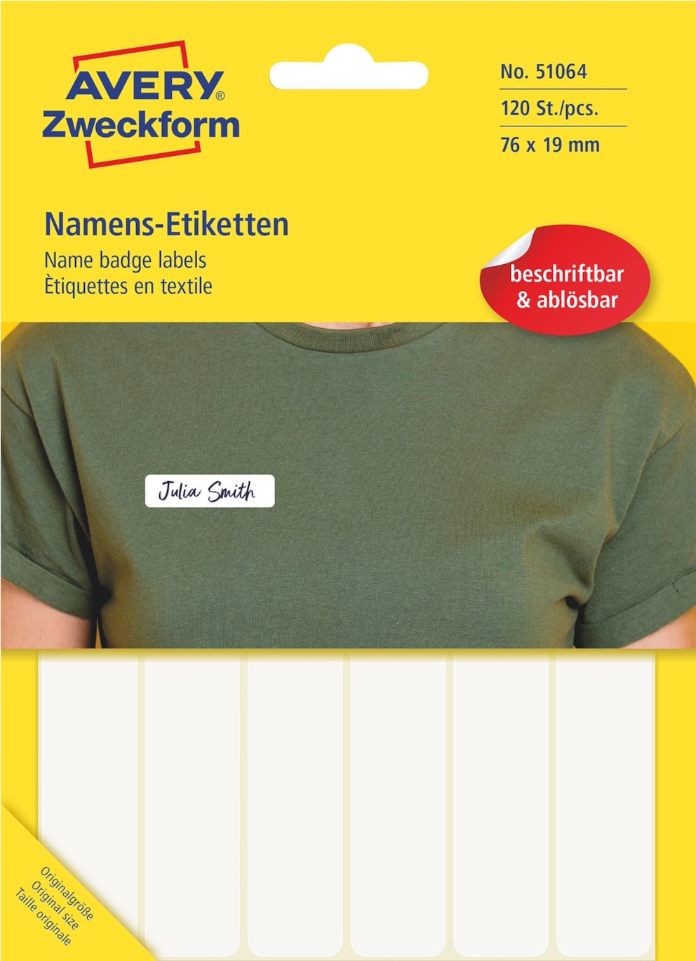 Samoprzylepne identyfikatory do opisu ręcznego, 10 ark/120 etyk.w opak, 76 x 19 mm, jedwab octanowy, usuwalne, białe, AVERY 51064