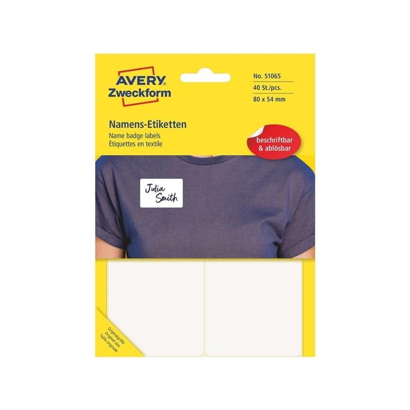 Samoprzylepne identyfikatory do opisu ręcznego, 10 ark/40 etyk.w opak, 80 x 54 mm, folia poliestrowa, usuwalne, białe, AVERY 51065