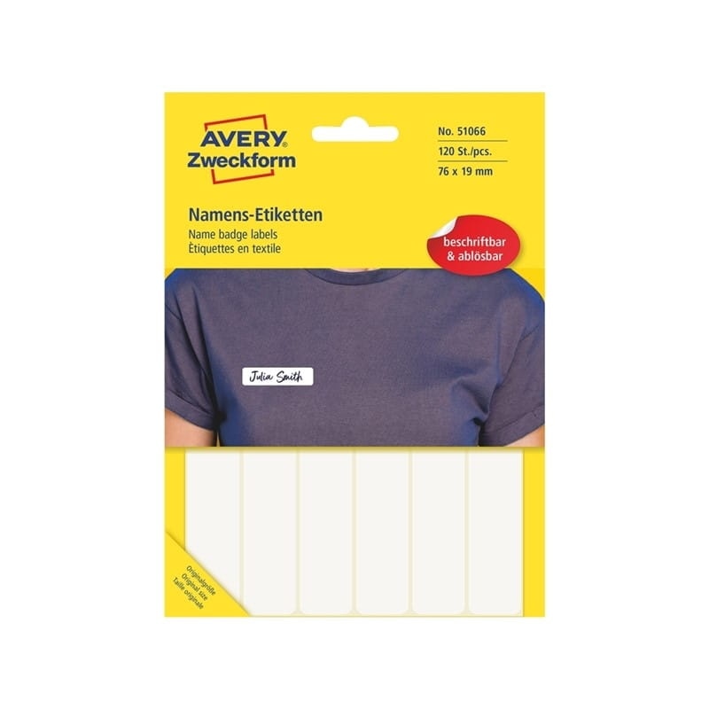 Samoprzylepne identyfikatory do opisu ręcznego, 10 ark/120 etyk.w opak, 76 x 19 mm, folia poliestrowa, usuwalne, białe, AVERY 51066