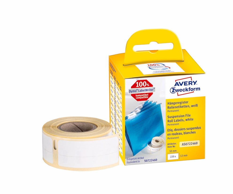 Etykiety do oznaczania w rolce do drukarek termicznych DymoTM ; 220 etyk. / rolka, 12 x 50 mm, trwałe, białe