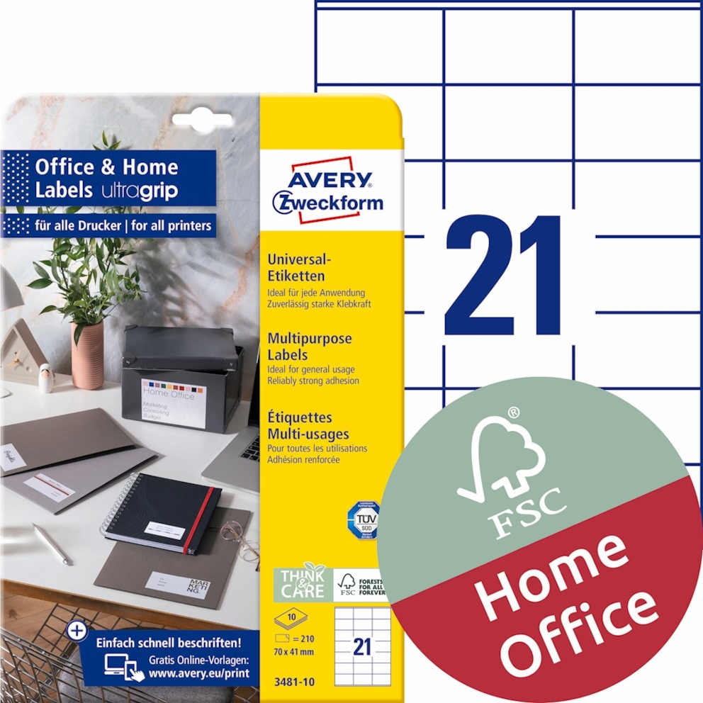 Trwałe etykiety uniwersalne; A4, 10 ark./op., 70 x 41 mm, białe