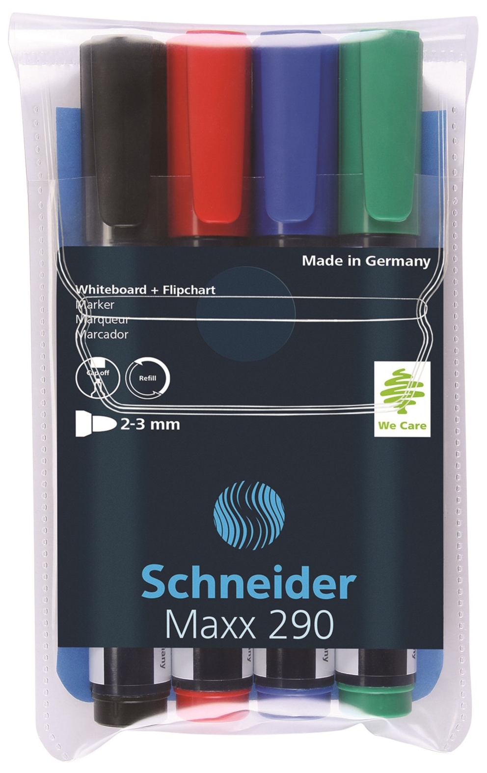 Zestaw markerów do tablic SCHNEIDER Maxx 290, 2-3 mm, 4 szt., miks kolorów