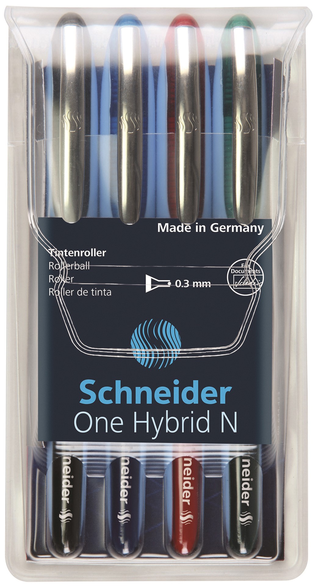 Pióro kulkowe SCHNEIDER ONE Hybrid N 0,3 mm, w etui 4 szt., miks kolorów