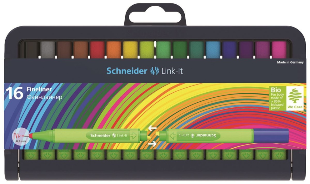 Cienkopis SCHNEIDER Link-It, 0,4mm, stojak - podstawka, 16szt. mix kolorów