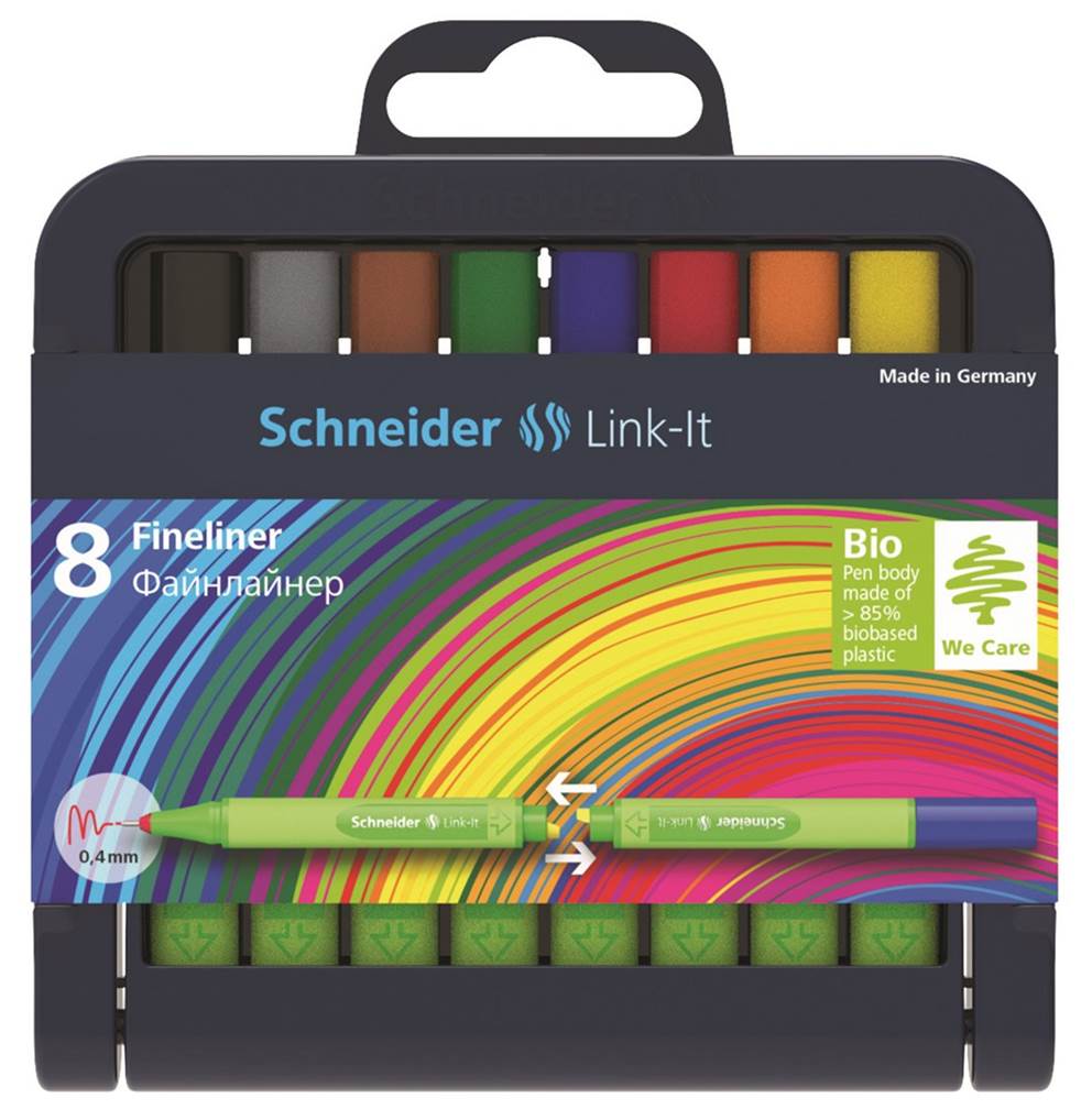 Cienkopis SCHNEIDER Link-It, 0,4mm, stojak - podstawka, 8szt. mix kolorów