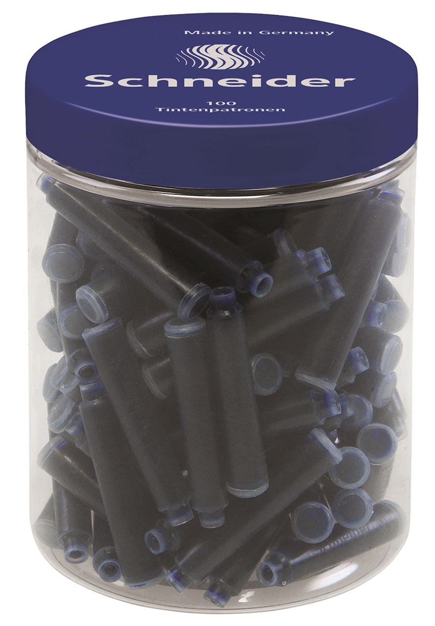 Naboje do piór SCHNEIDER, plastikowy słoik, 100 szt., niebieski