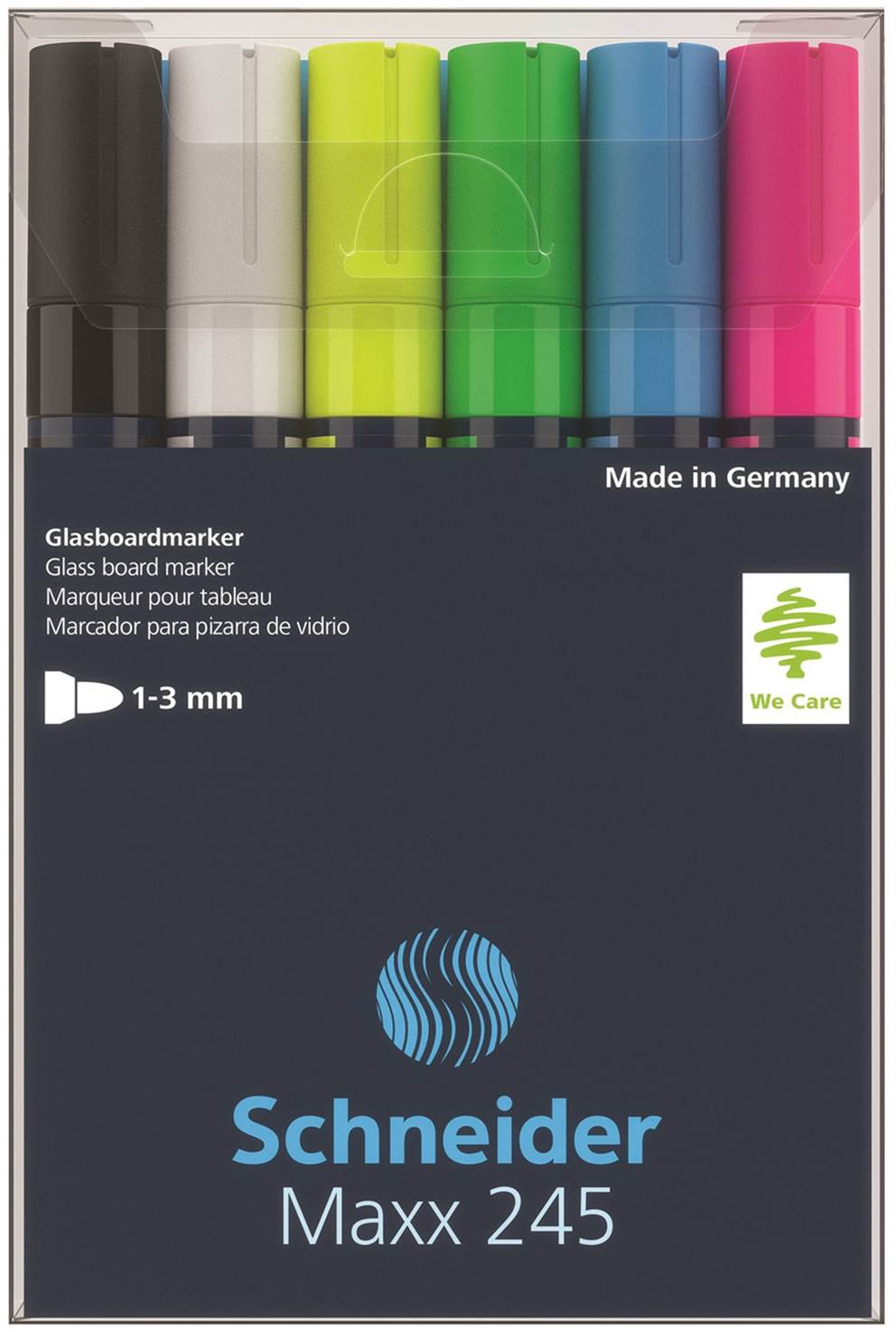 Marker do szklanych tablic SCHNEIDER Maxx 245, 2-3mm, 6szt., mix kolorów