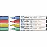 Marker akrylowy SCHNEIDER Paint-It Metallic, 2 mm, etui 4 szt., niebieski, czerowny, żółty, zielony