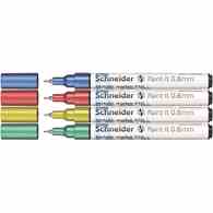 Marker akrylowy SCHNEIDER Paint-It Metallic, 0,8 mm, etui 4 szt., niebieski, czerowny, żółty, zielony
