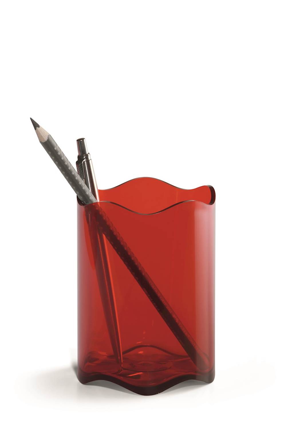 TREND pojemnik na długopisy czerwony przezroczysty