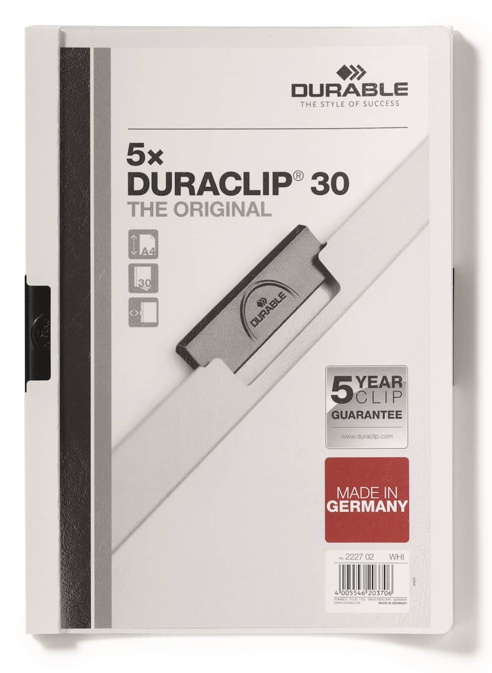 DURACLIP Original 30, skoroszyt zaciskowy A4, 1-30 kartek biały op. (5 szt.)