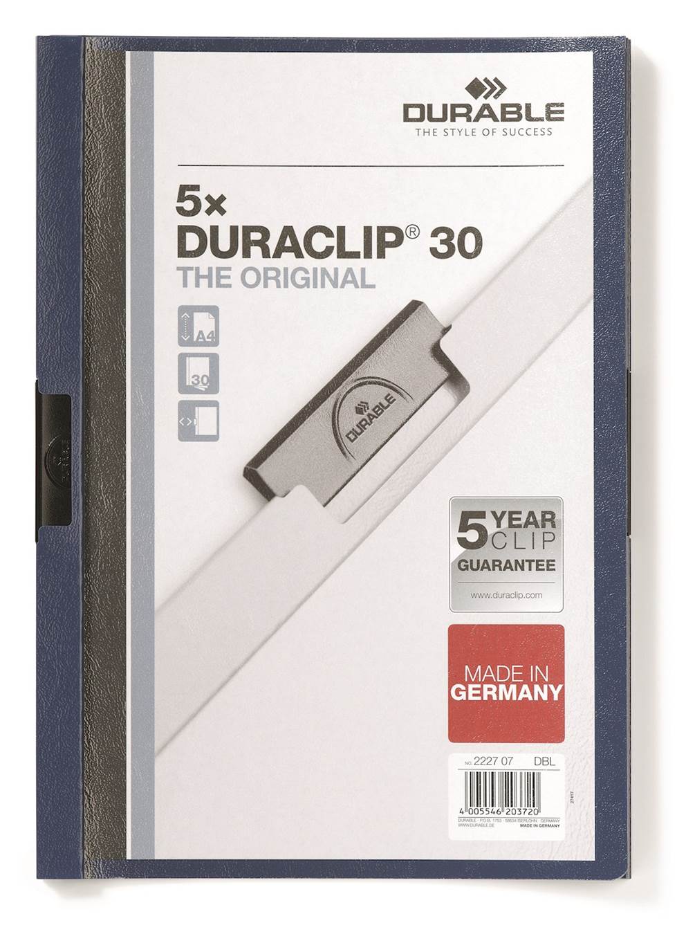 DURACLIP Original 30, skoroszyt zaciskowy A4, 1-30 kartek granatowy op. (5 szt.)