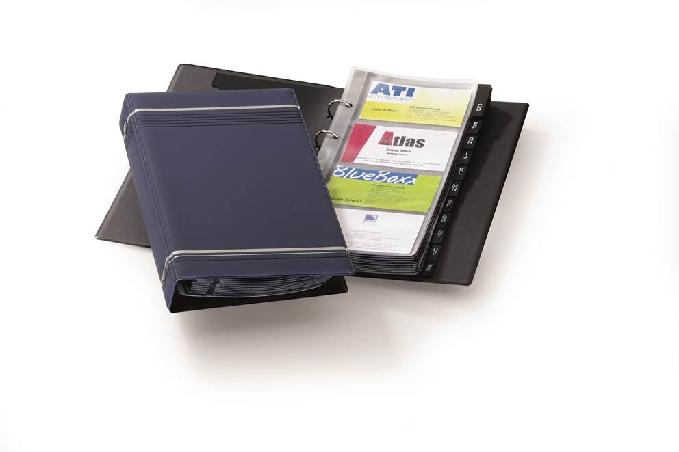 VISIFIX, album na 200 wizytówek, z przekładkami A-Z, wymienne kieszenie, PCV granatowy