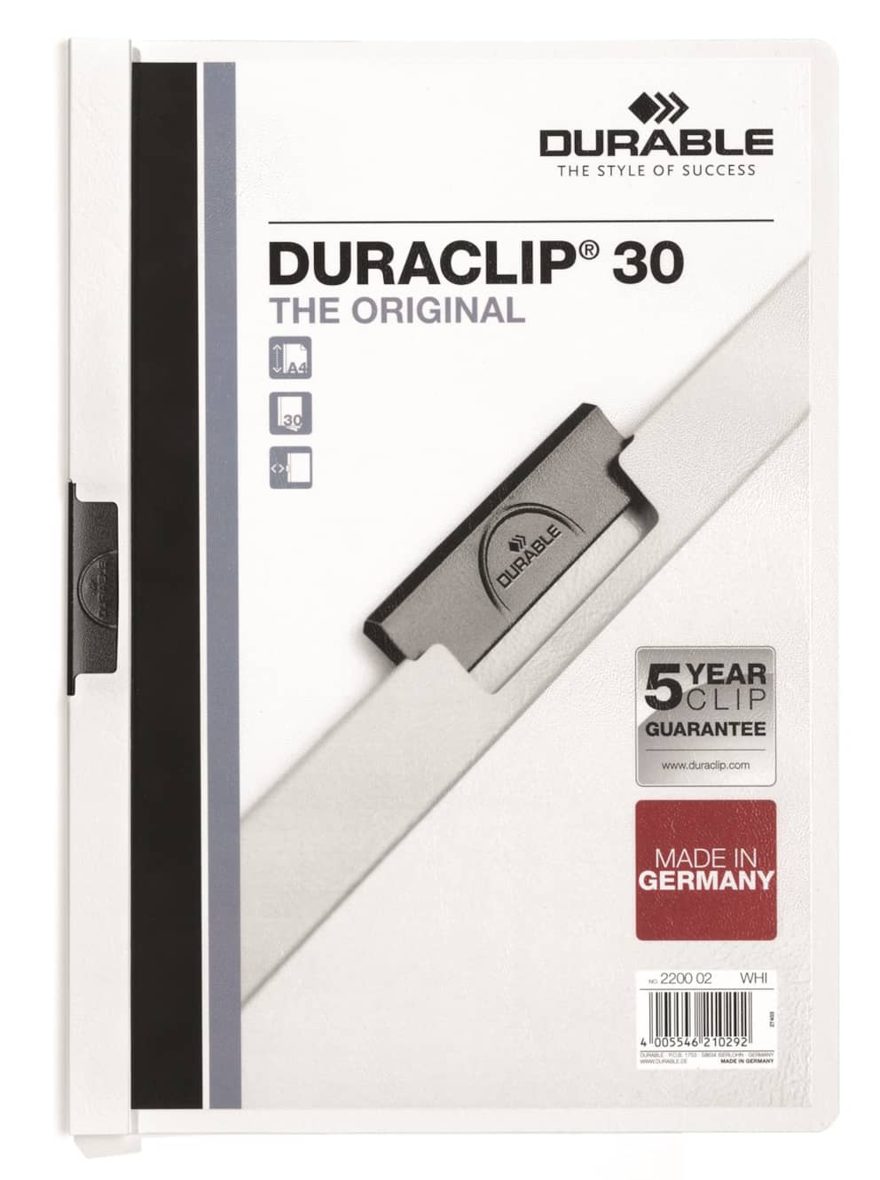 DURACLIP® Original 30, skoroszyt zaciskowy A4, 1-30 kart. biały