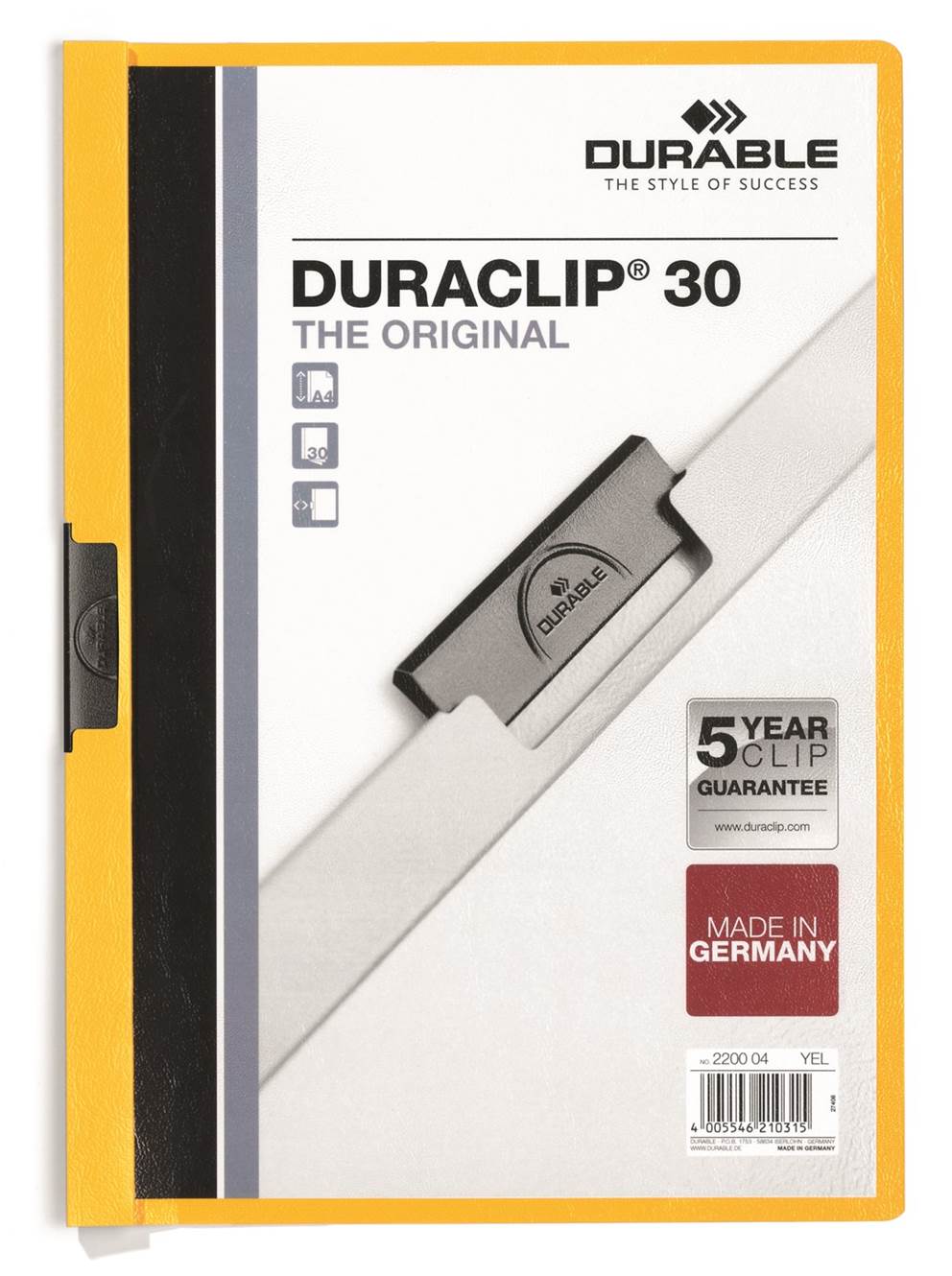 DURACLIP® Original 30, skoroszyt zaciskowy A4, 1-30 kart. żółty