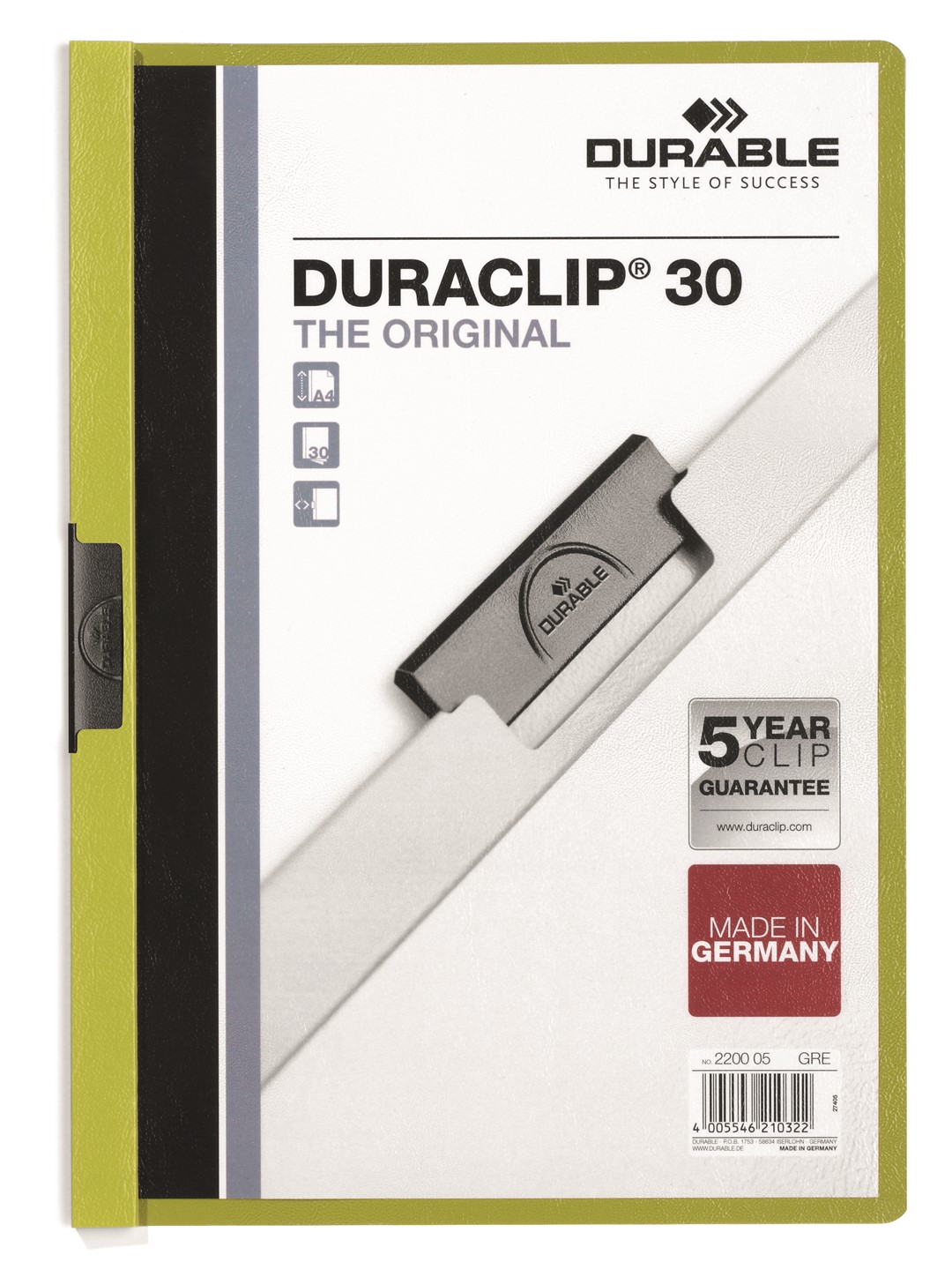 DURACLIP® Original 30, skoroszyt zaciskowy A4, 1-30 kart. zielony