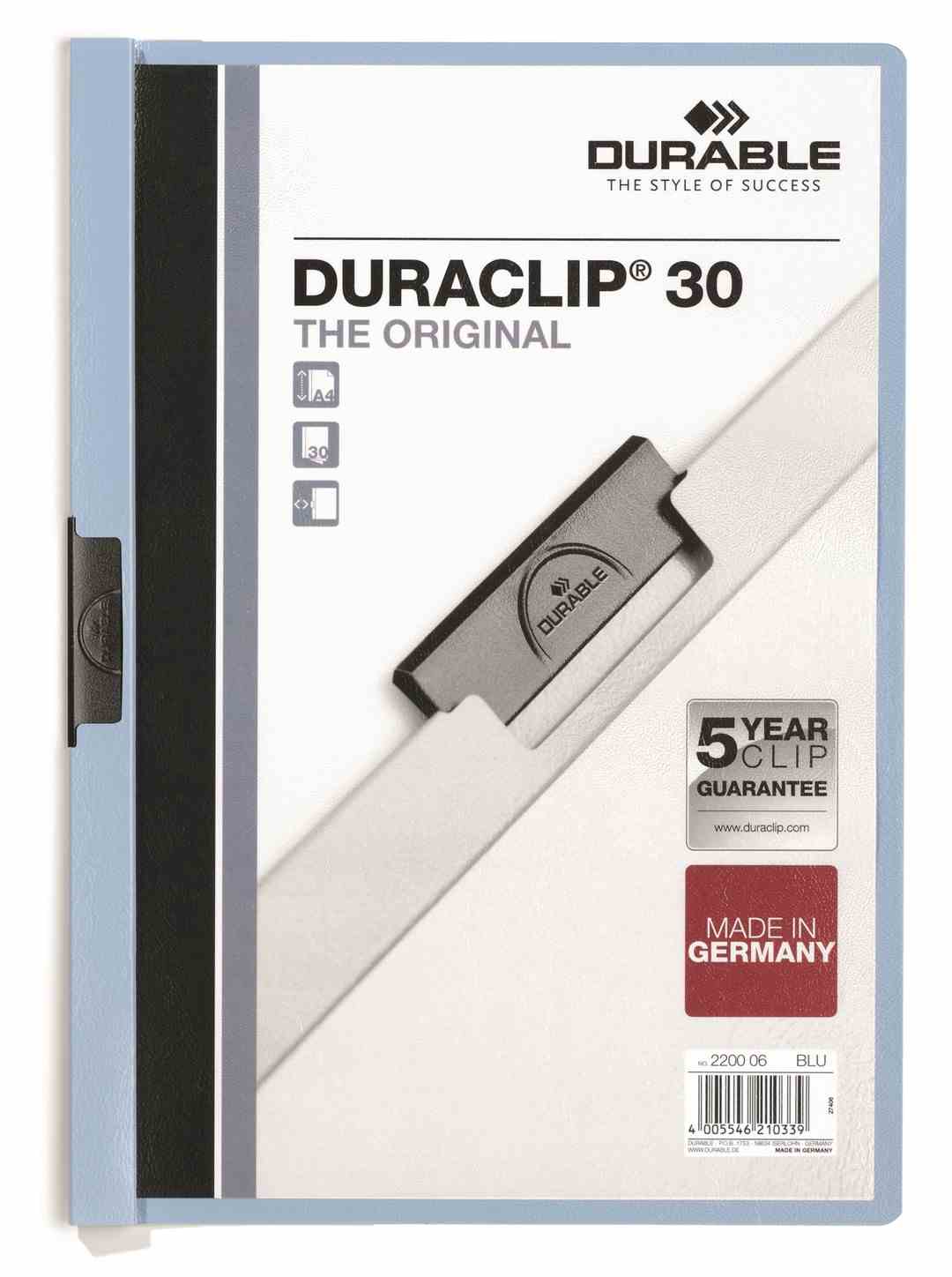 DURACLIP® Original 30, skoroszyt zaciskowy A4, 1-30 kart. niebieski