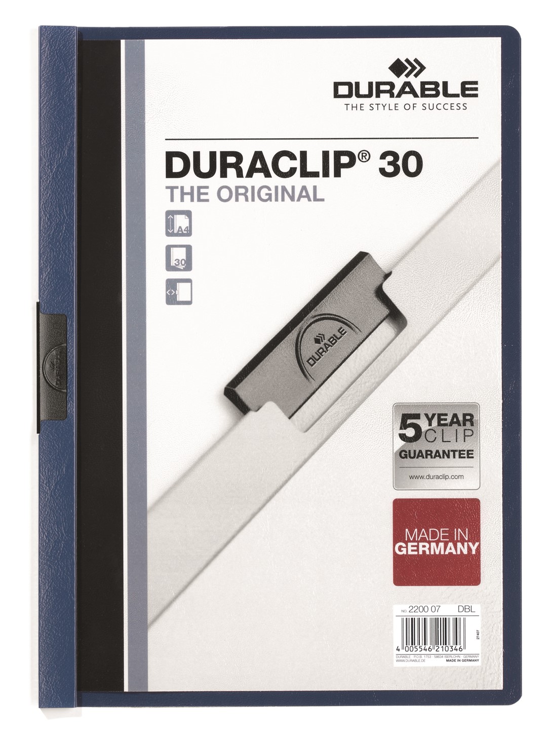 DURACLIP® Original 30, skoroszyt zaciskowy A4, 1-30 kart. granatowy