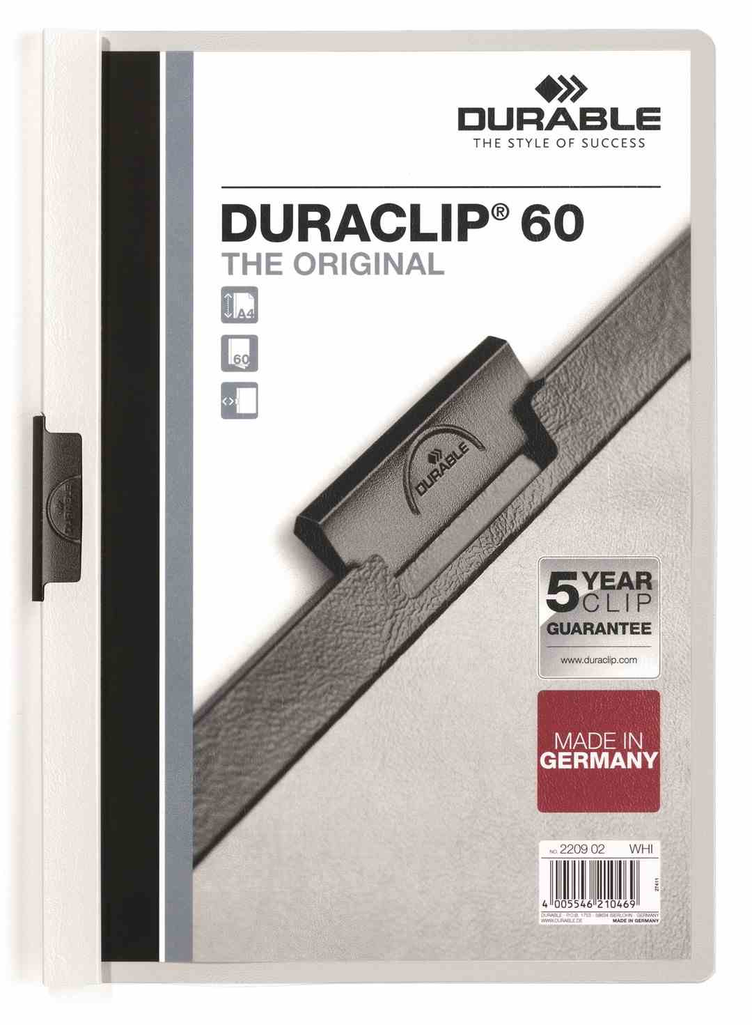 DURACLIP® Original 60, skoroszyt zaciskowy A4, 1-60 kart. biały