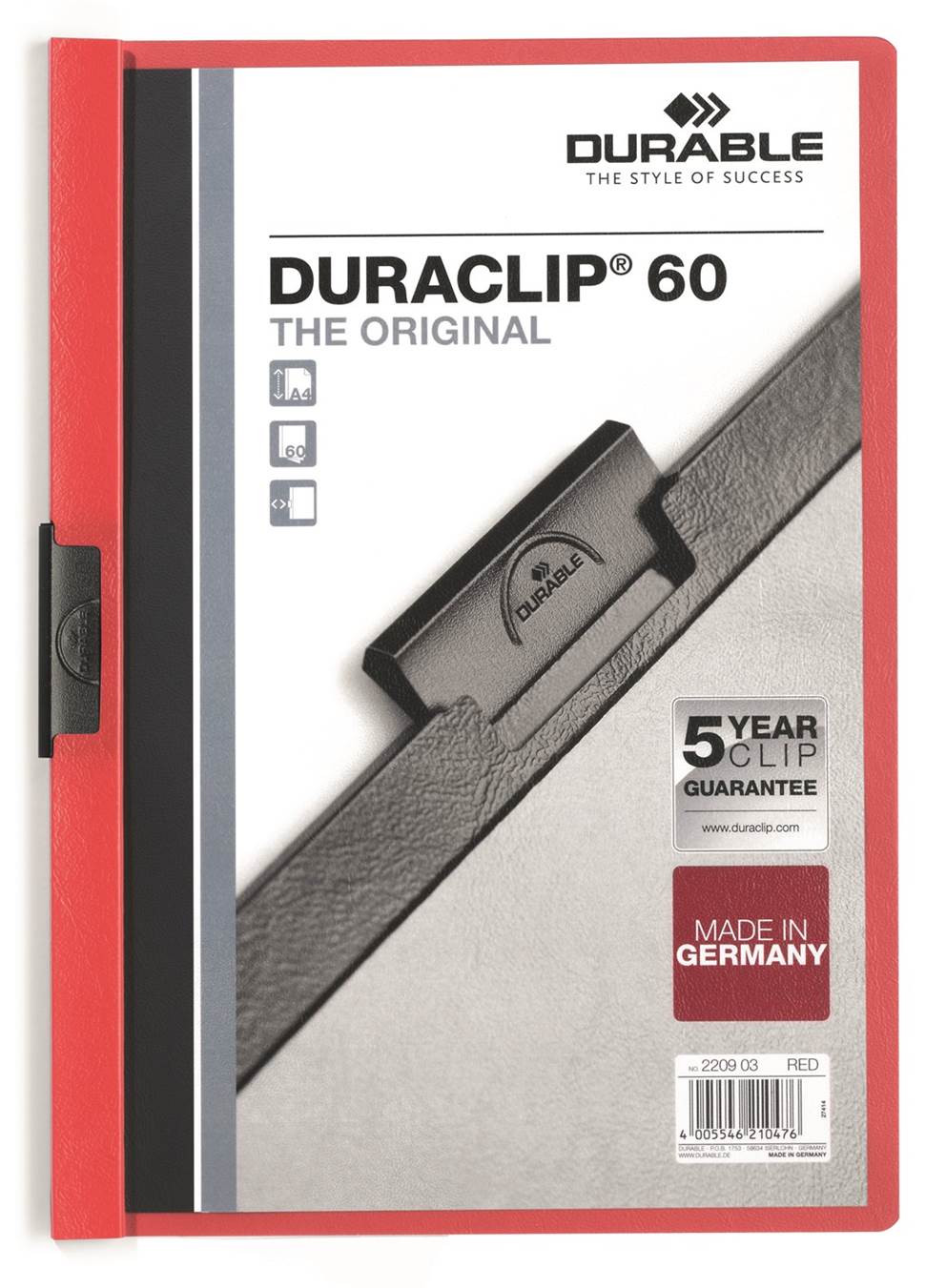 DURACLIP® Original 60, skoroszyt zaciskowy A4, 1-60 kart. czerwony