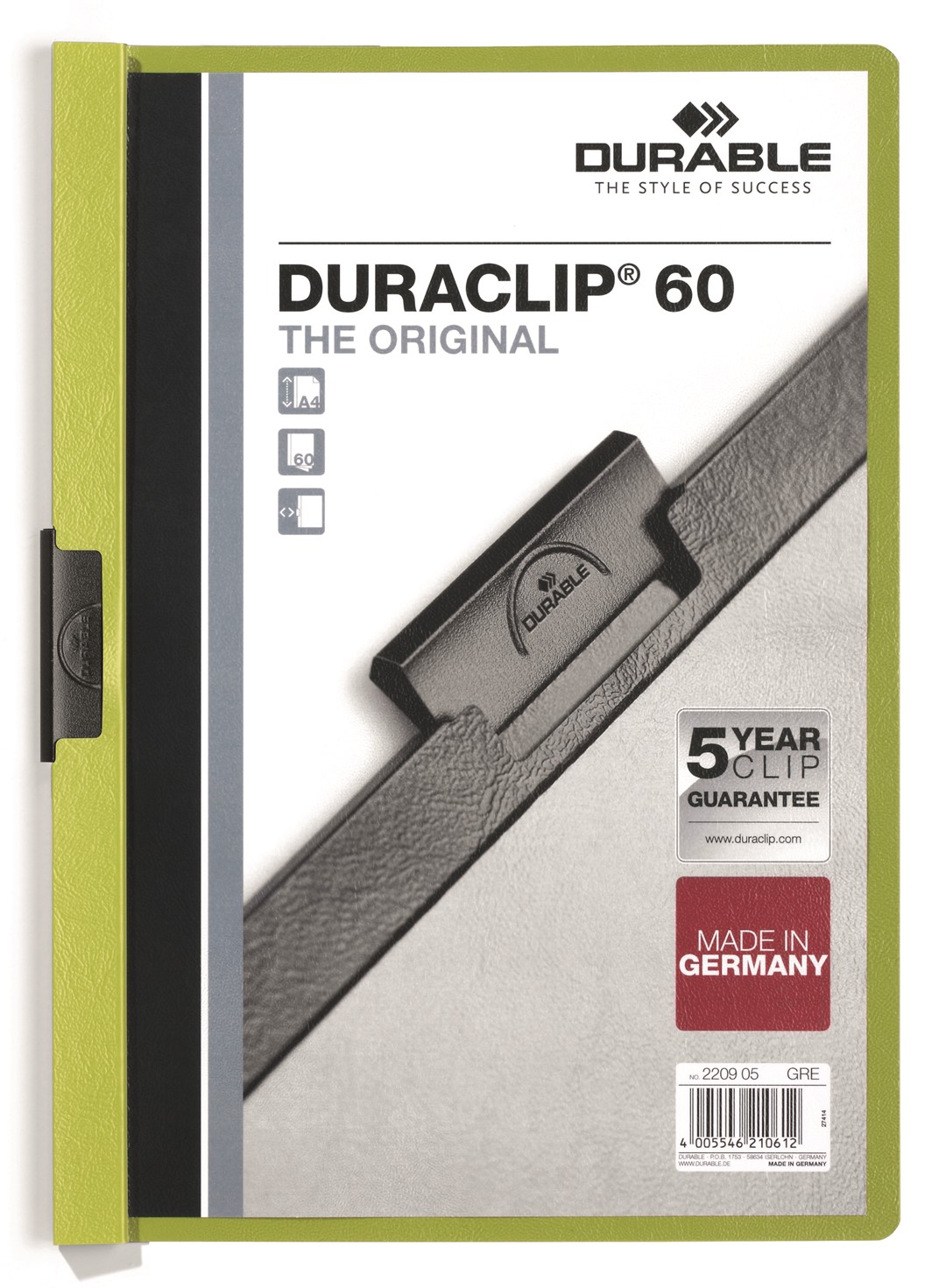 DURACLIP® Original 60, skoroszyt zaciskowy A4, 1-60 kart. zielony
