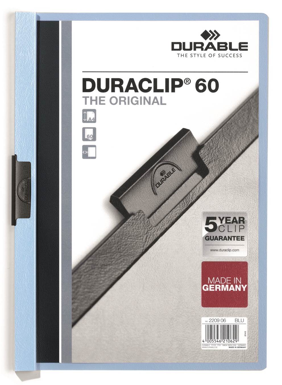 DURACLIP® Original 60, skoroszyt zaciskowy A4, 1-60 kart. niebieski